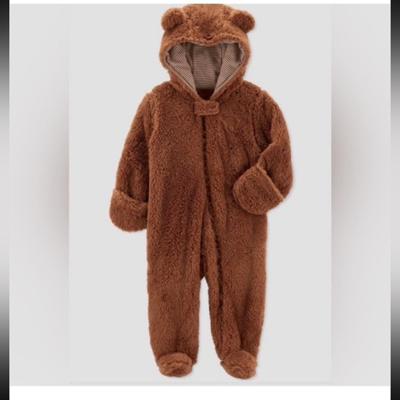 CARTER'S 3 month Bunting Brown Bear One Piece Winter Coat Jacket Snowsuit NEW - Picture 2 of 10